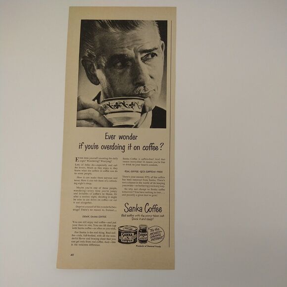 Sanka - Ever wonder if overdoing it on coffee - 1950 Original Retro Vtg PRINT AD - Picture 2 of 7